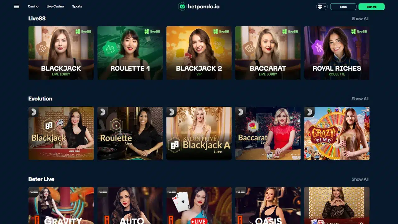 BetPanda crypto casino live dealer games