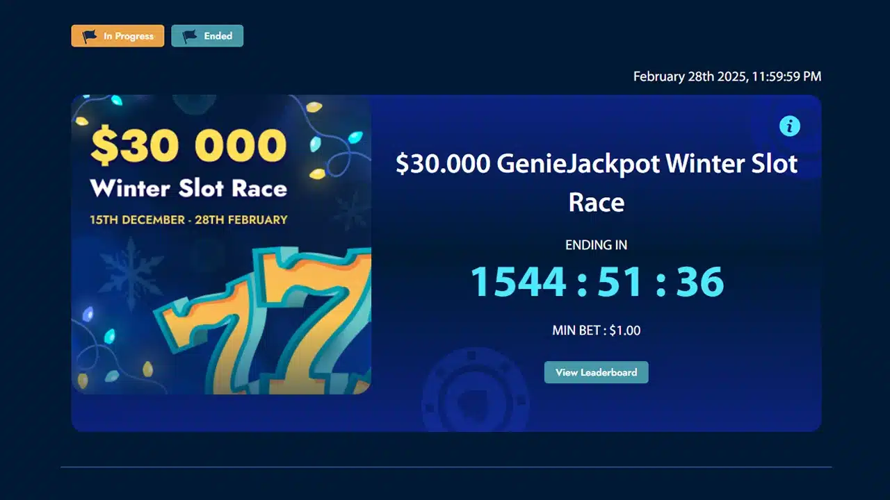 Genie Jackpot casino ongoing slot race offer