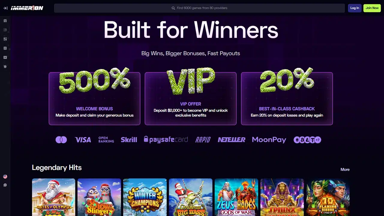 Immerion casino landing page