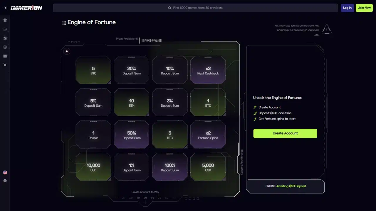 Immerion casino engine of fortune feature