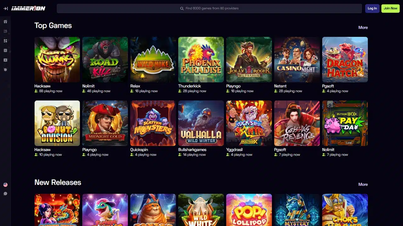 Immerion casino games lobby
