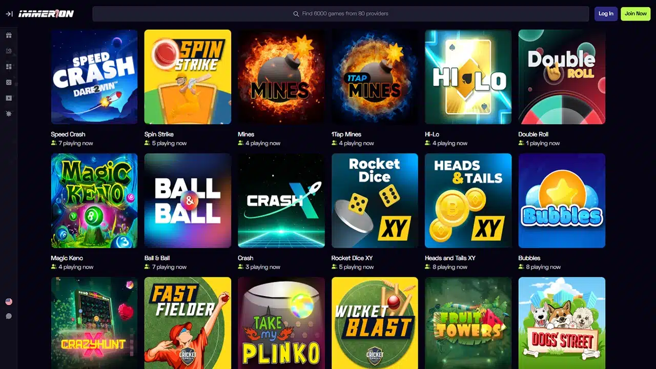 Immerion casino selection of fast games