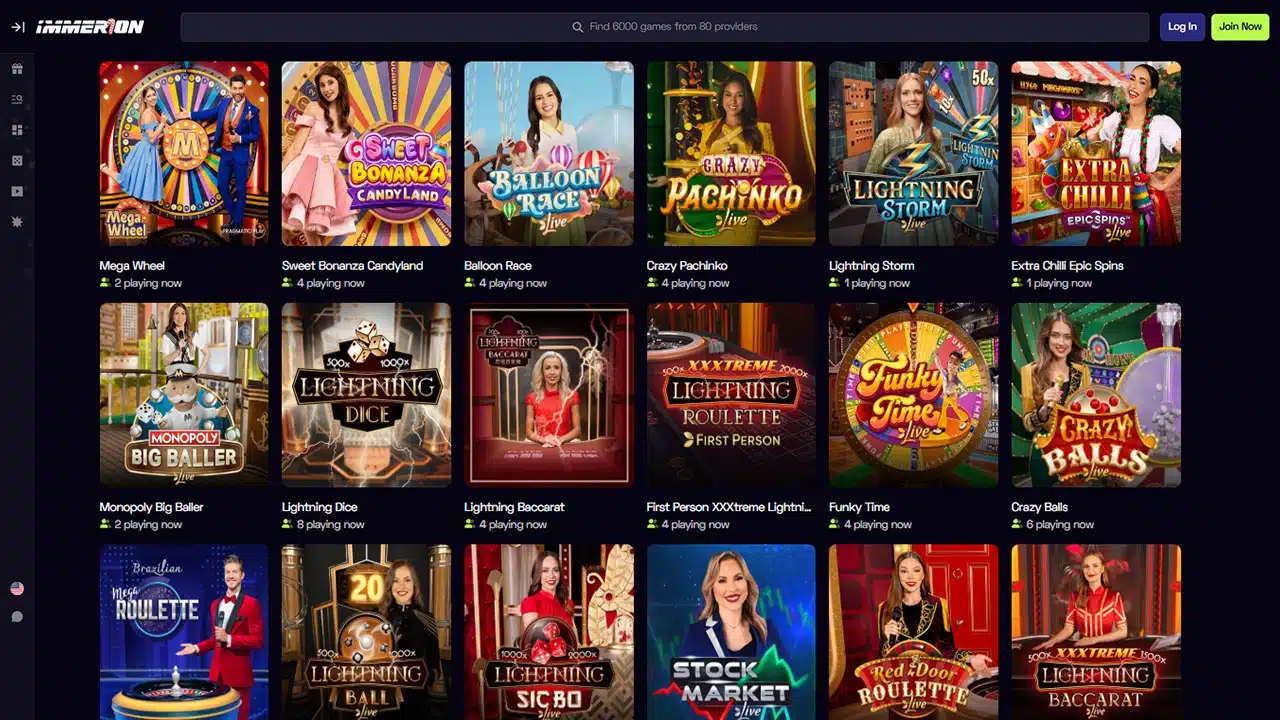 Immerion casino selection of game shows