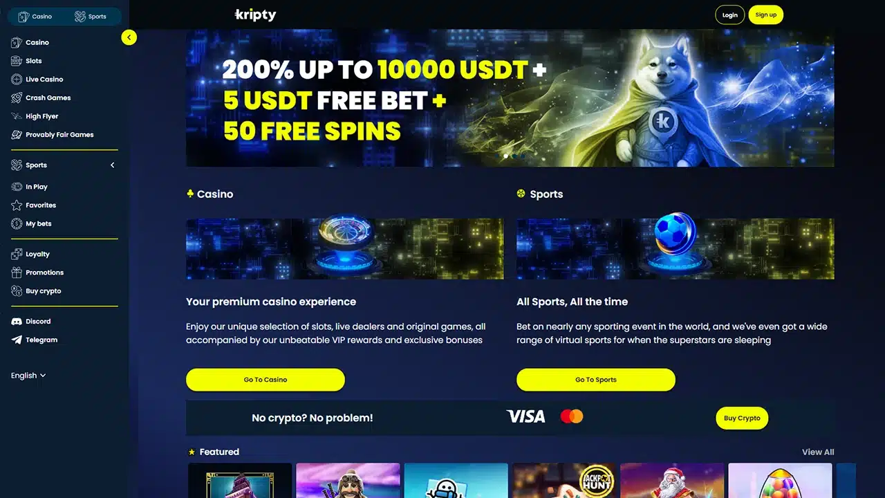 Kripty crypto casino landing page