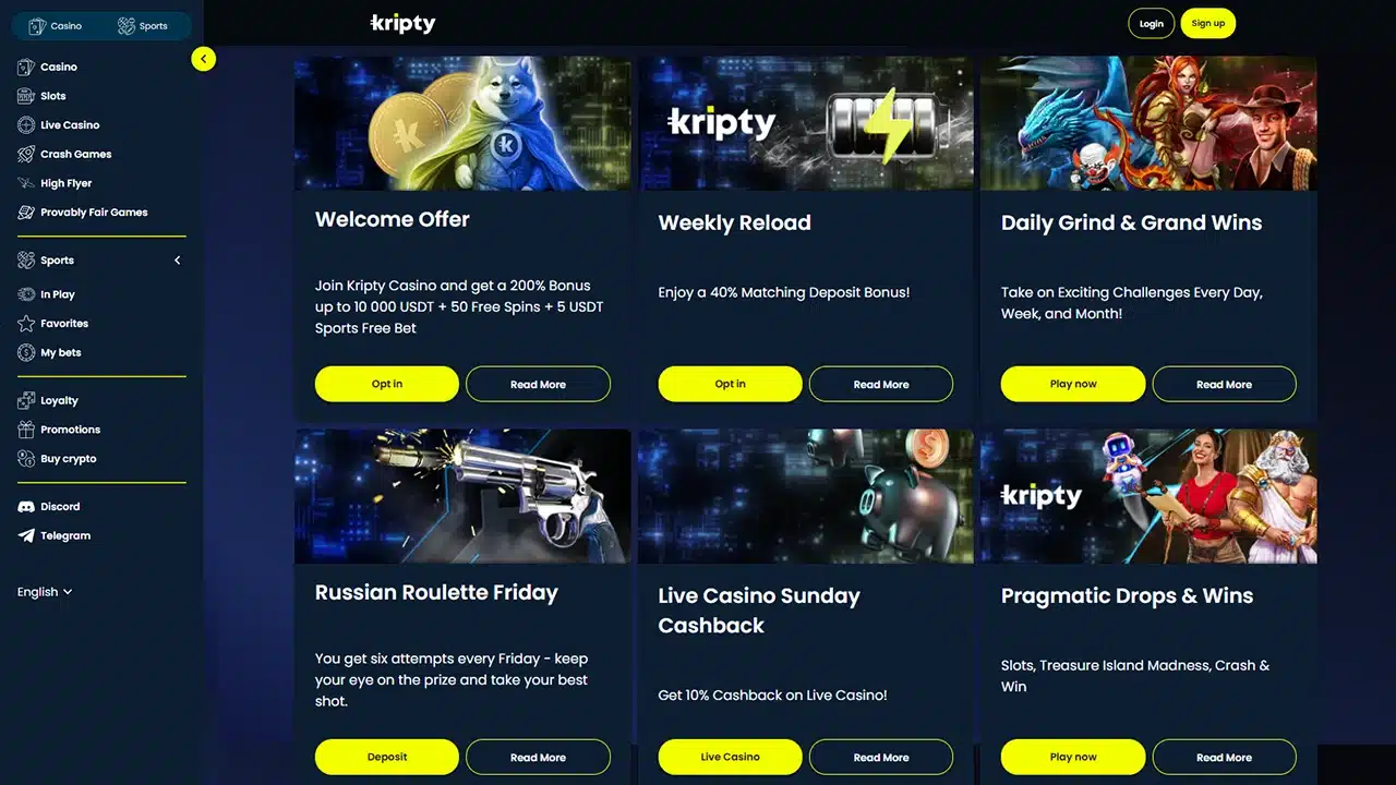 Kripty crypto casino bonuses and promotions
