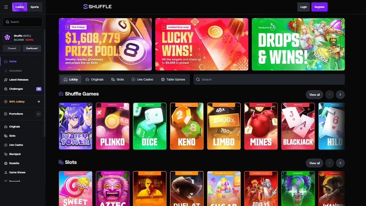 Shuffle crypto casino landing page