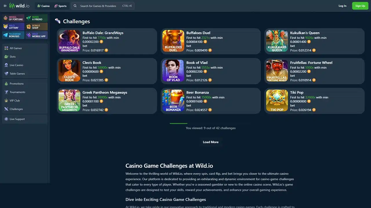 Wild.io crypto casino challenges