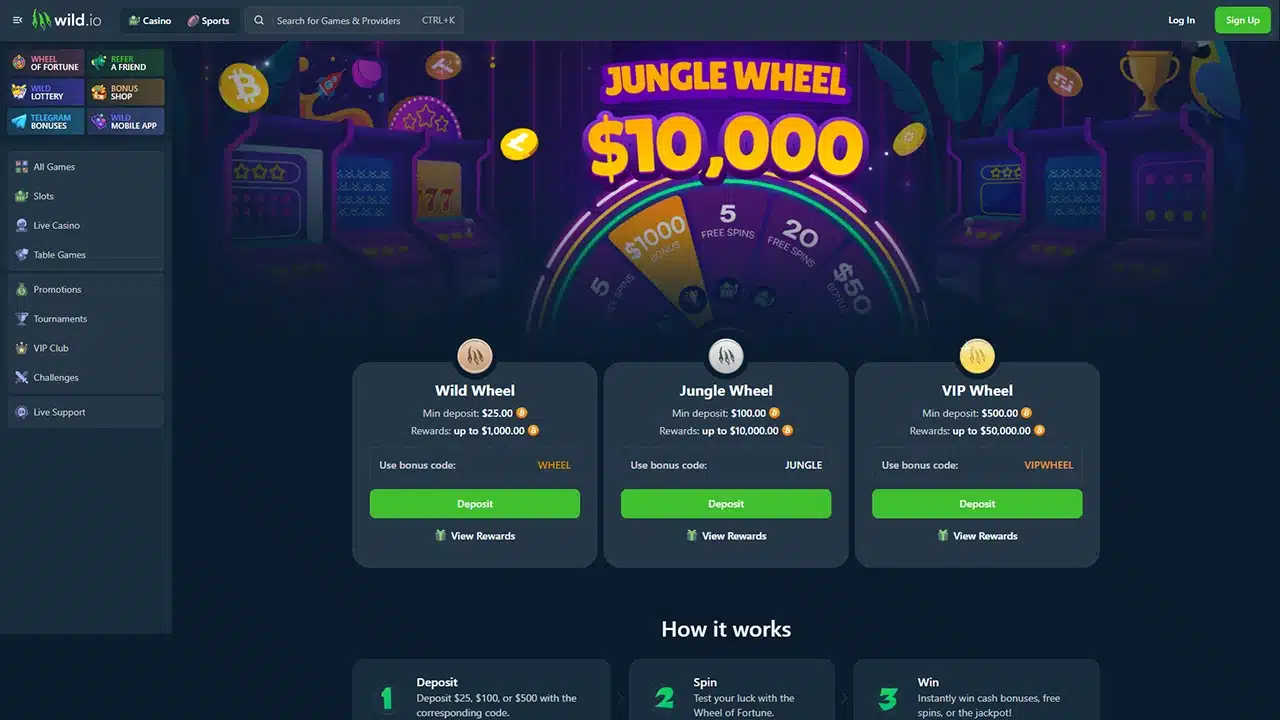 Wild.io crypto casino wheel of fortune