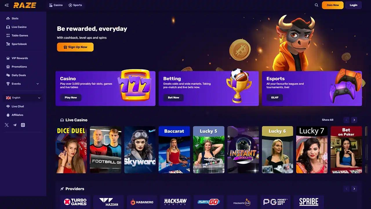 Raze crypto casino landing page