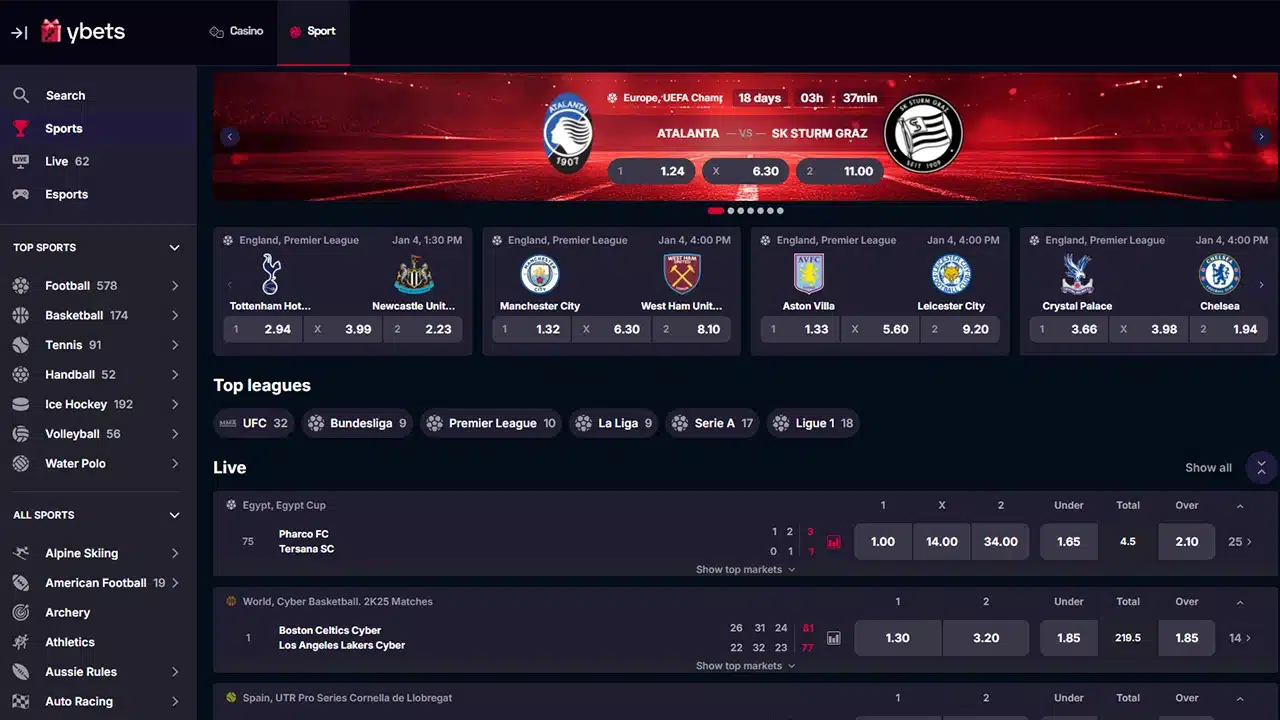 Ybets crypto casino sports betting offer
