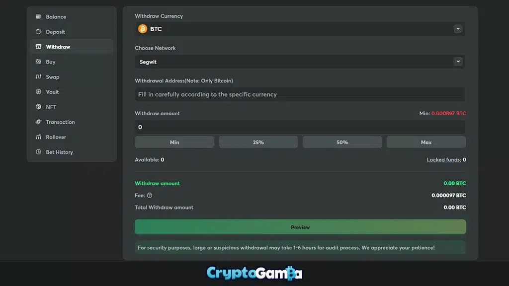 Online casino wallet while withdrawing money