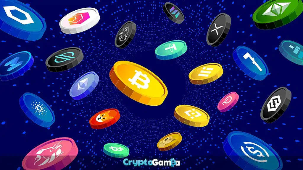 Crypto coins flying