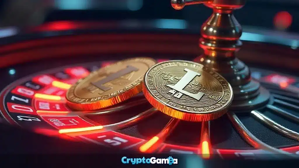 Litecoin crypto coins on roulette wheel
