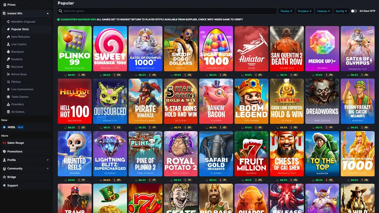 MetaWin crypto casino games library