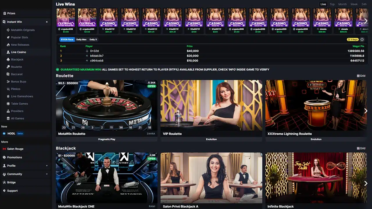 MetaWin crypto casino live dealer games