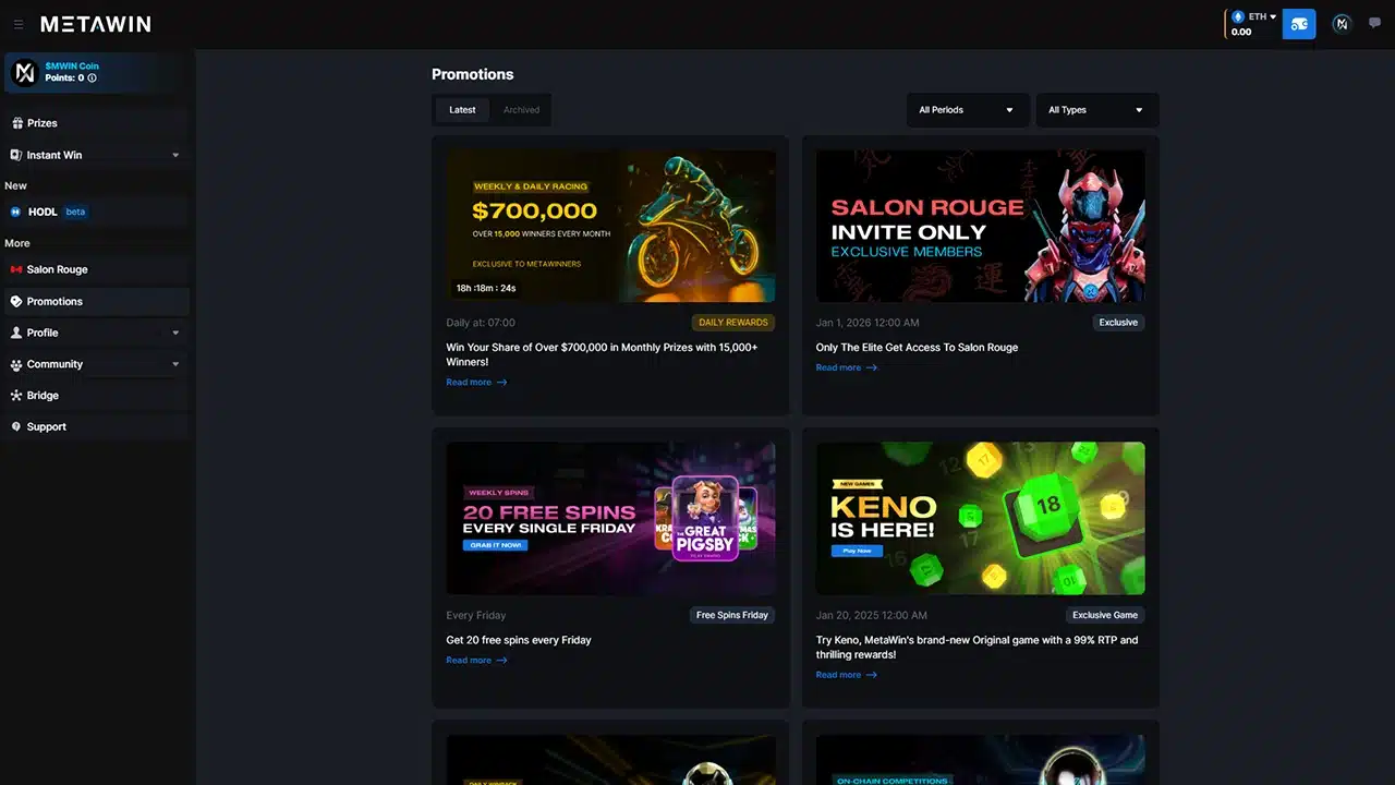 MetaWin crypto casino bonuses and promotions
