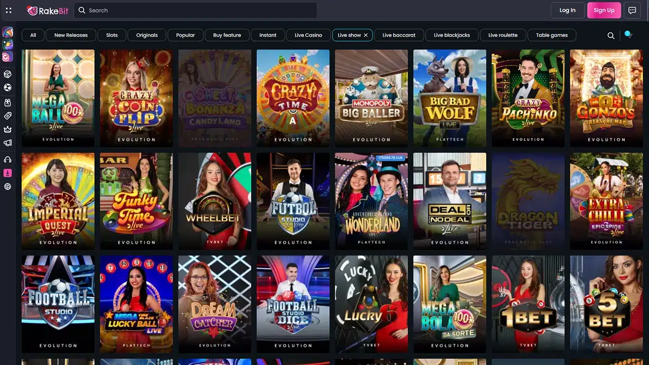 RakeBit game shows lobby