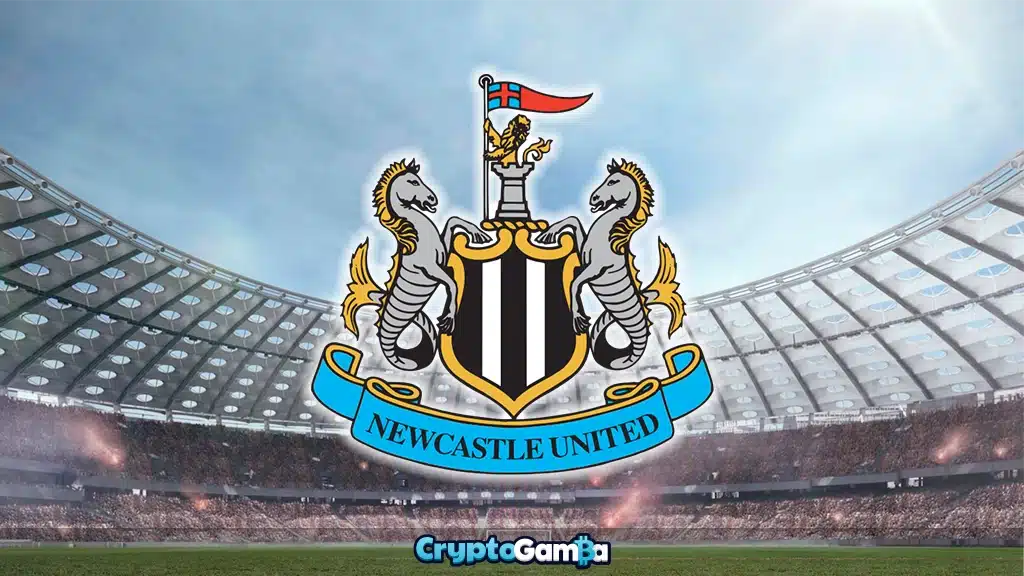 Newcastle United Team Logo with a Football Field in the Background