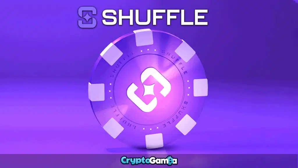 Shuffle Casino Logo With Coin and Purple Background