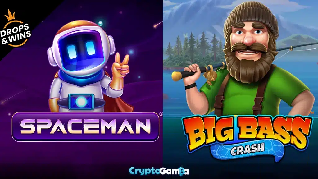 Spaceman and big bass crash characters and logos