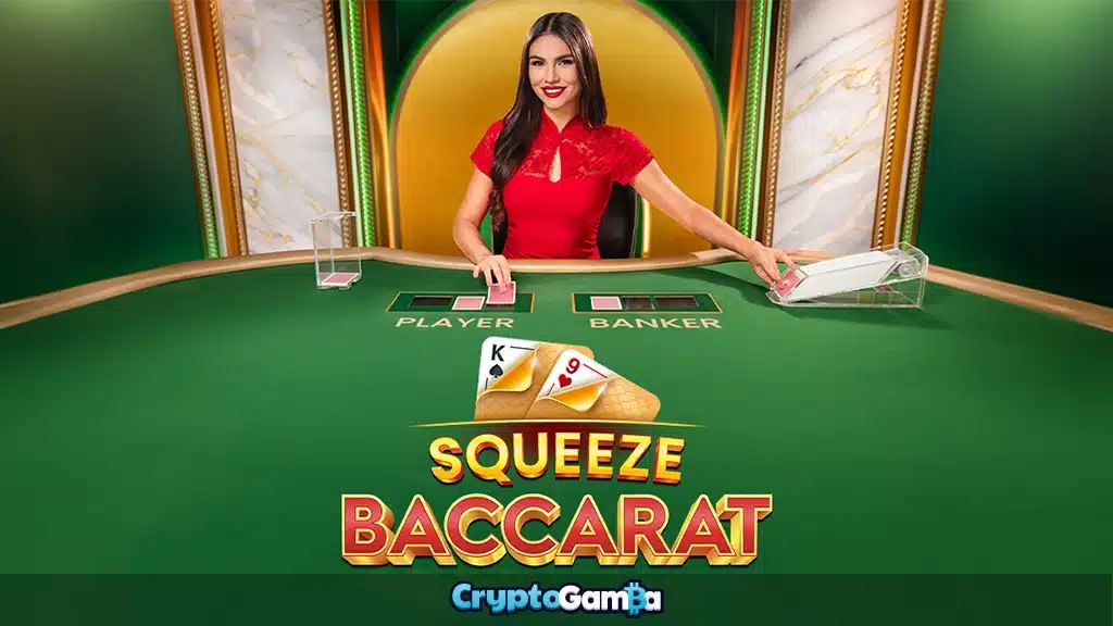 Squeeze Baccarat Presenter and logo