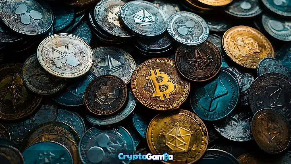 Bunch of cryptocurrency coins