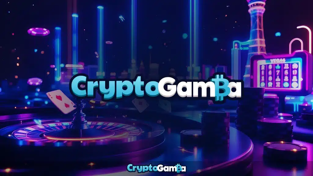 CryptoGamba logo on Las Vegas background