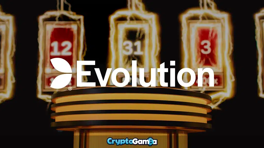 White Evolution logo on Lightning Roulette game background