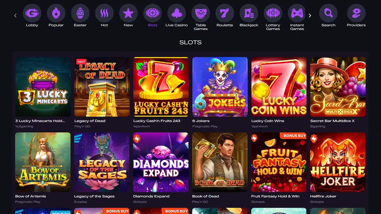 GlitchSpin crypto casino slot games selection
