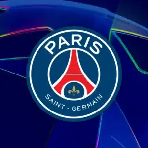 Paris Saint Germain logo on UEFA Champions League background